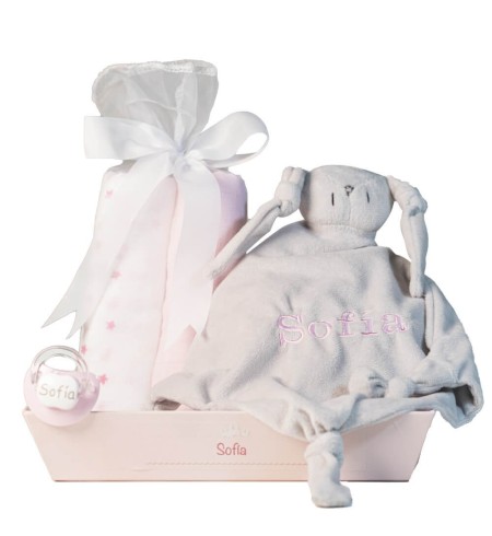 Set de Muselina Doudou y chupete personalizado rosa