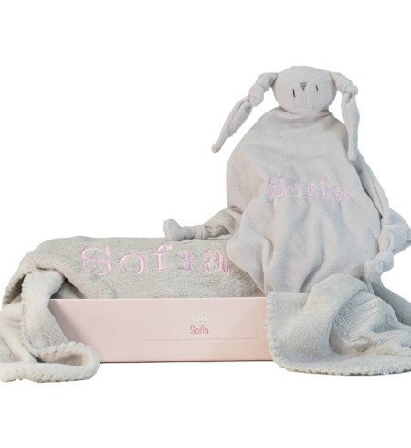 Regalo personalizado manta y Doudou personalizados gris