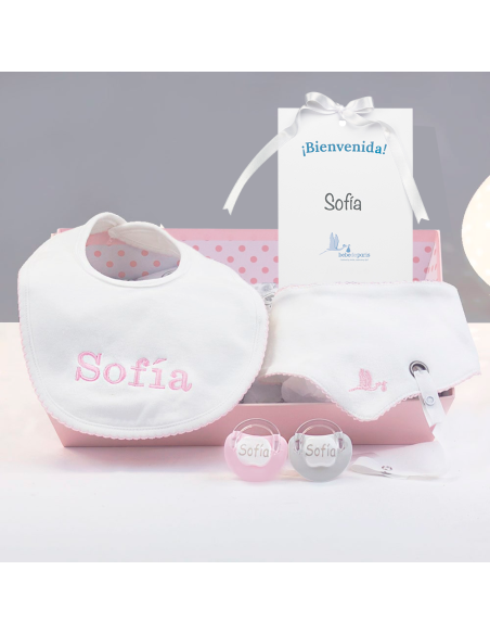 Kit de Regalo Baberos y Chupetes Personalizados rosa